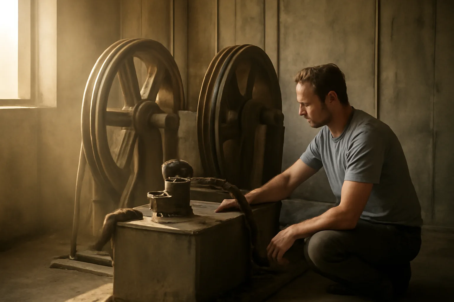 Mechanic working on elevator machine room equipment in Atlanta